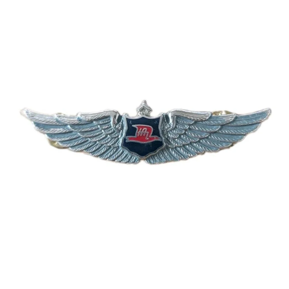 Rare Hawaiian Airlines Pilot Silver Tone Enamel Wings Pin 2 7/8